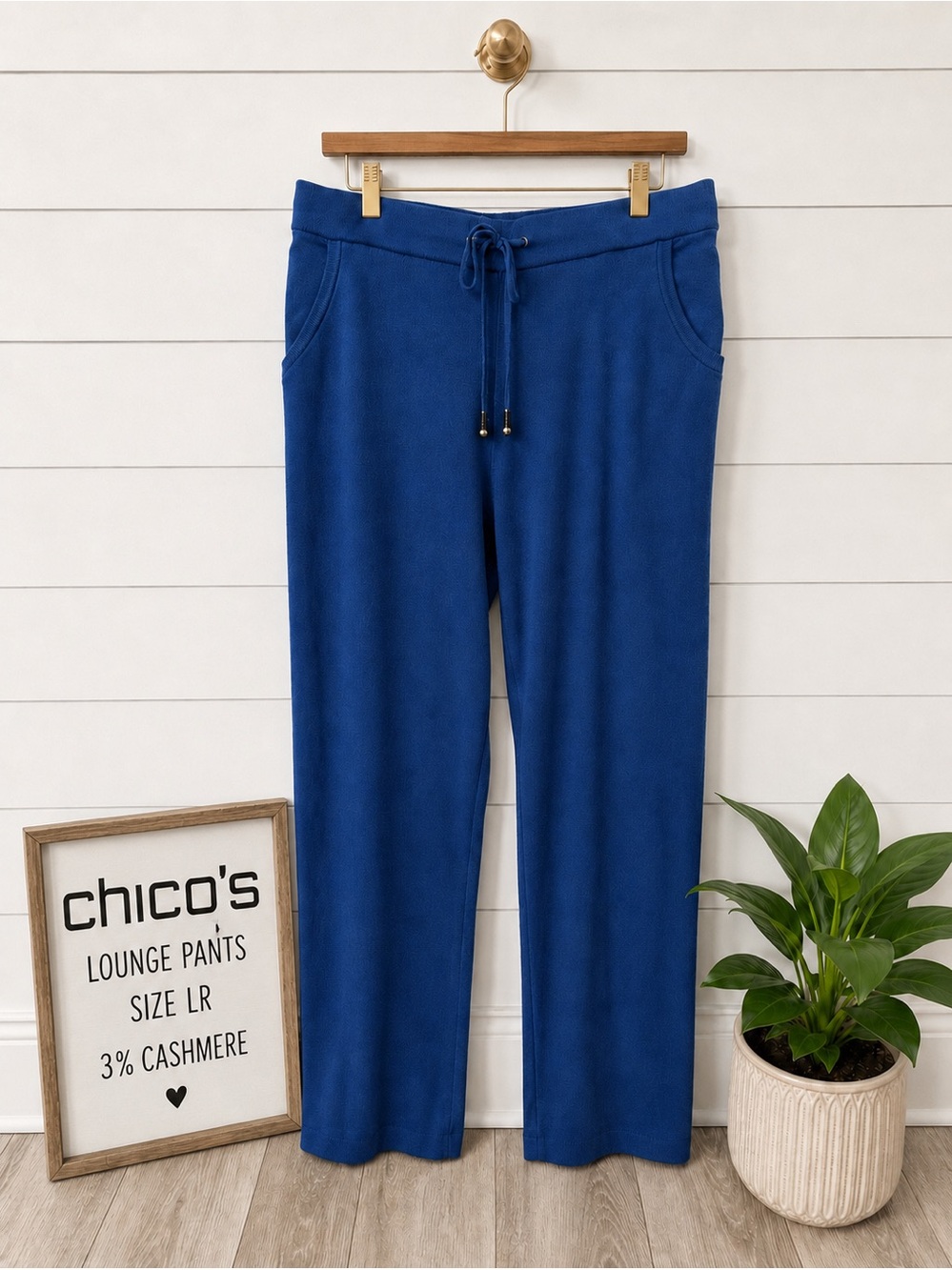 💙 Chico’s 3% Cashmere Blend Blue Lounge Pants | Soft Knit Drawstring Pockets | L